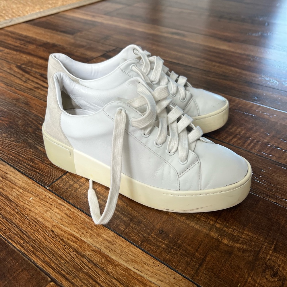 Vince White Leather Platform Sneakers with Cream Sole